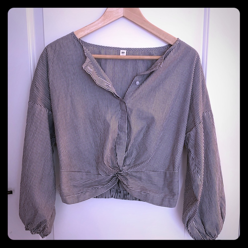 BP crop button down, twist front blouse
